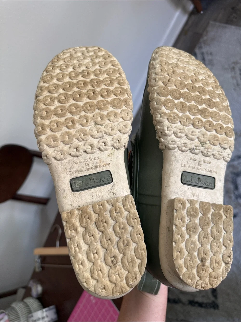 L.L. Bean Olive Green and White Women's Winter Duck Boots with Orange Laces